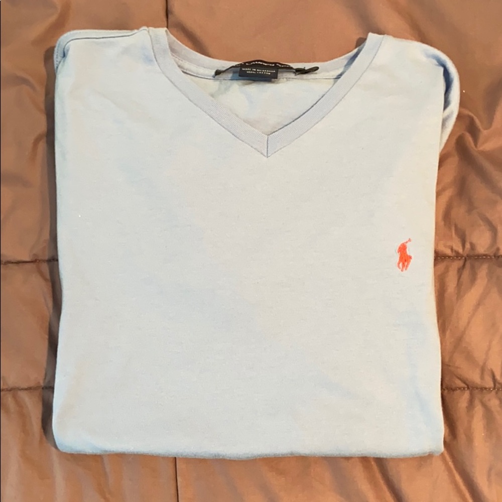 Light Blue v neck polo tee. XL